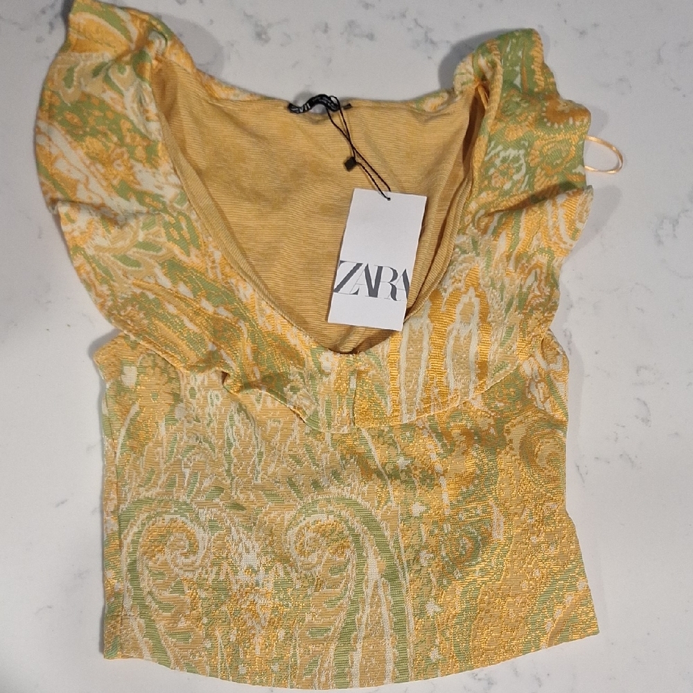 Zara Women's Top in Yellow and Cream